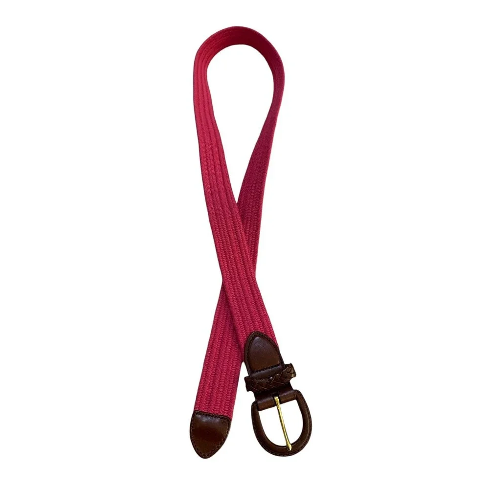 Talbots Stretch Belt Genuine Leather Trim Dark Pink XL